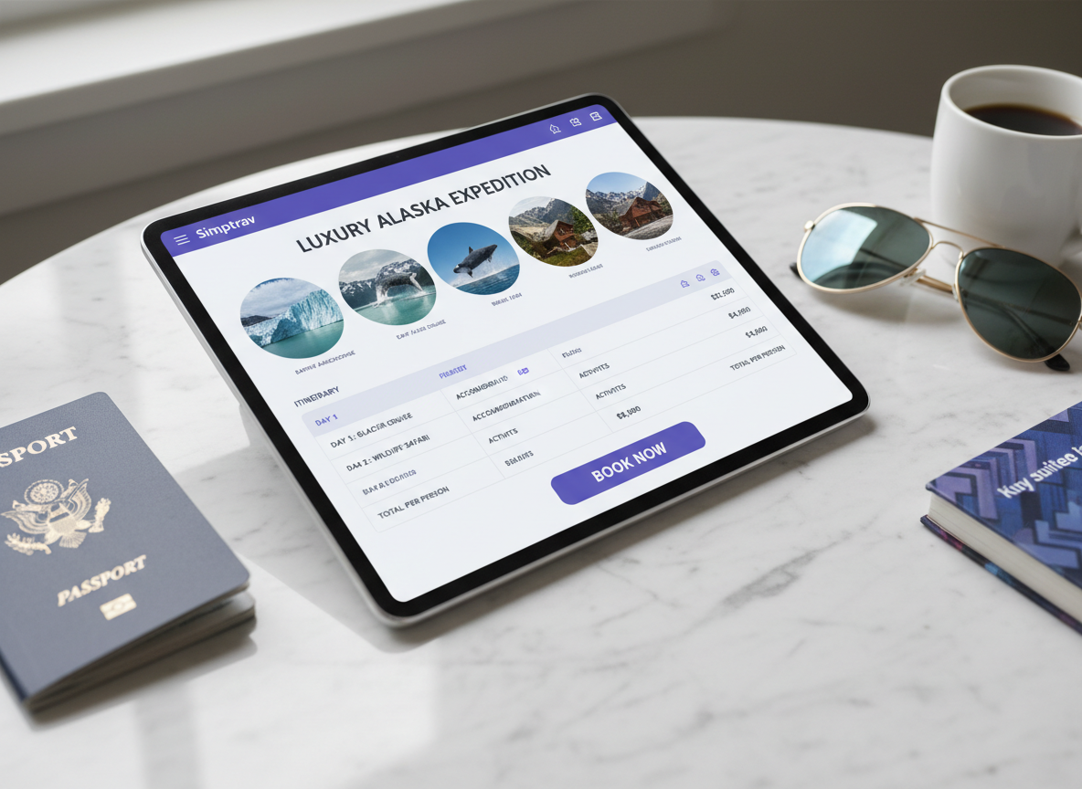 Beautiful visual travel proposal showing a Luxury Alaska Expedition with stunning imagery and clear pricing