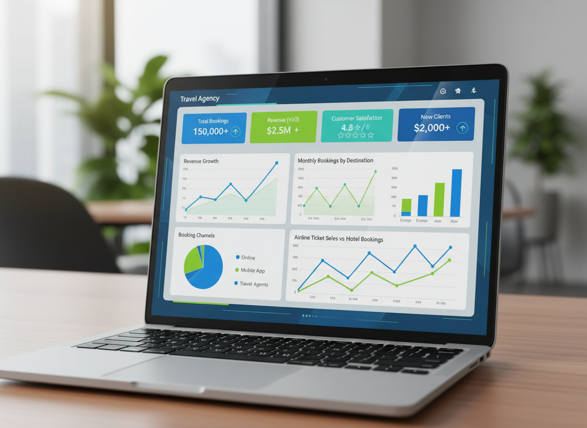 Travel agency analytics dashboard showing performance metrics