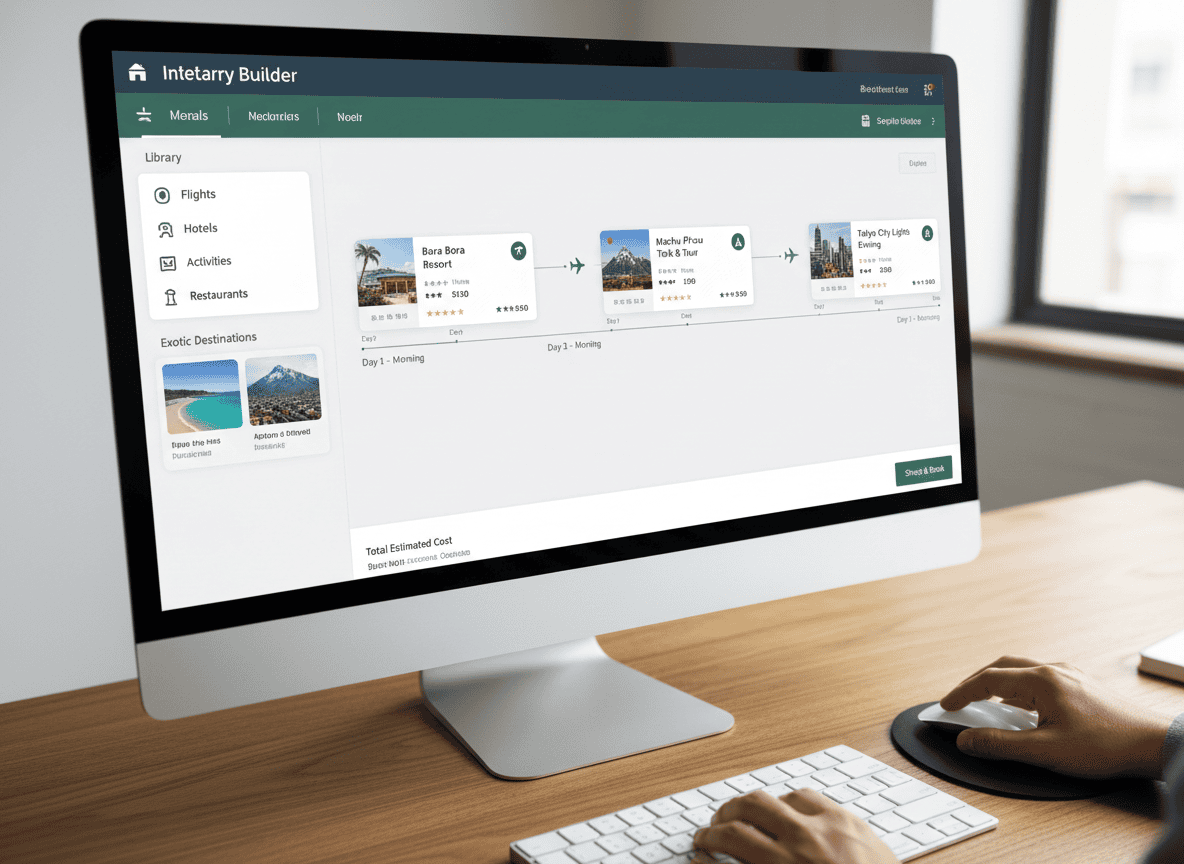 Mobile apps showing travel booking and CRM features