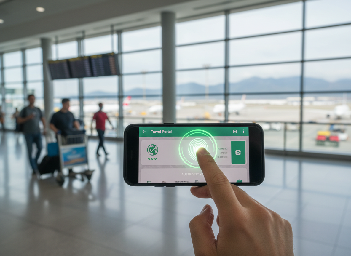 Mobile app interface screens showing customer portal on smartphone: booking details, documents, payments, and messaging features optimised for mobile use