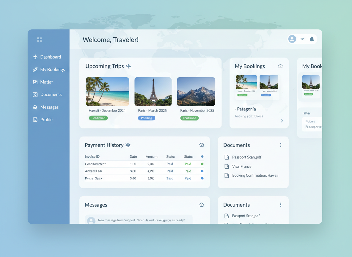 Happy travel agent with manageable workload, showing reduced stress from fewer routine enquiries thanks to customer self-service portal