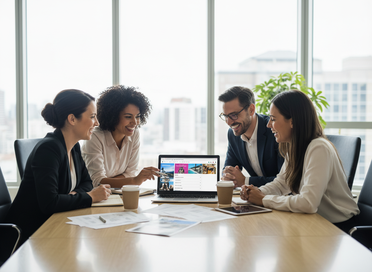 Travel agency team collaborating efficiently on a single unified platform, with clear visibility into shared customer data and seamless handoffs